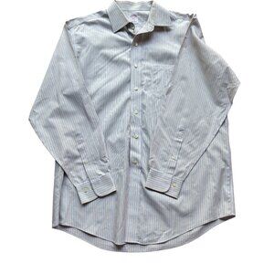 Brooks Brothers 346 Size 16.5-4/5 Blue Yellow Stripe Non-Iron Cotton Dress Shirt